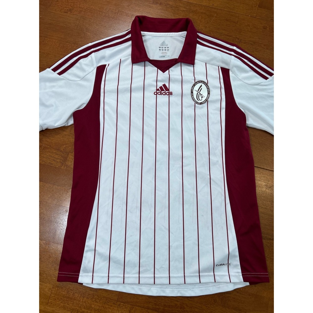 Adidas Al Wahda FC Abu Dhabi Jersey Mens Medium White Maroon Pinstripe Soccer